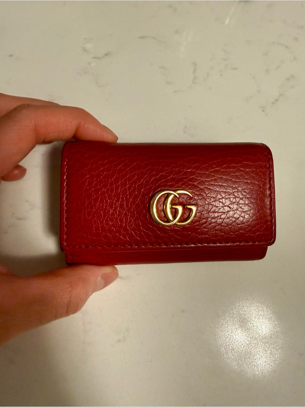 Gucci Red Leather Key & Card Holder with Gold Double G